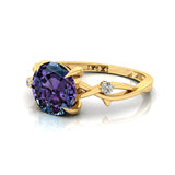 Criss Cross Nature Inspired Diamond Ring  with Round Alexandrite - GeumJewels