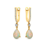 Lever Back Diamond Drop Earrings with Pear Cut Opal - GeumJewels
