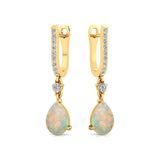 Lever Back Diamond Drop Earrings with Pear Cut Opal - GeumJewels