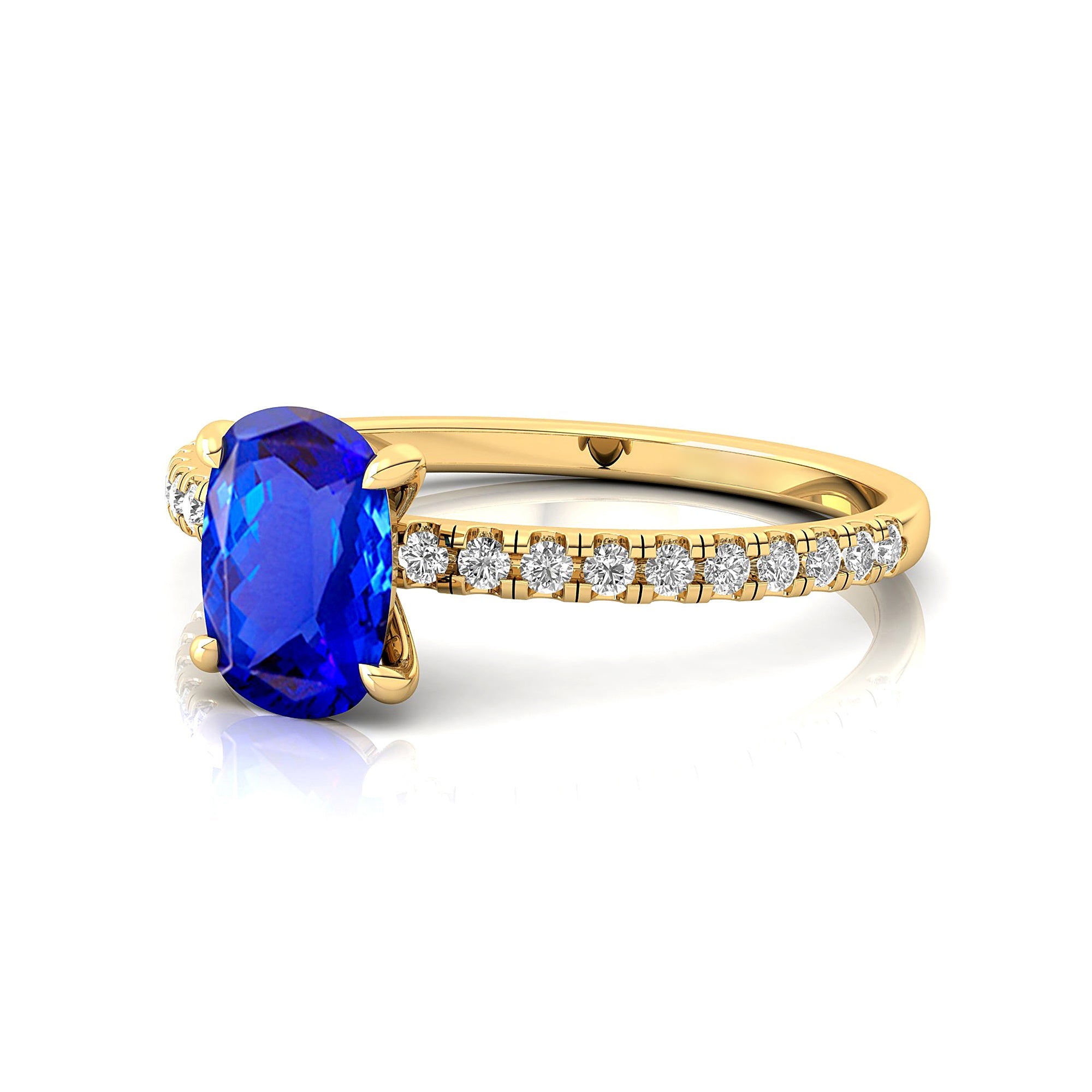 Long Cushion Tanzanite Thin Diamond Promise Ring - GeumJewels