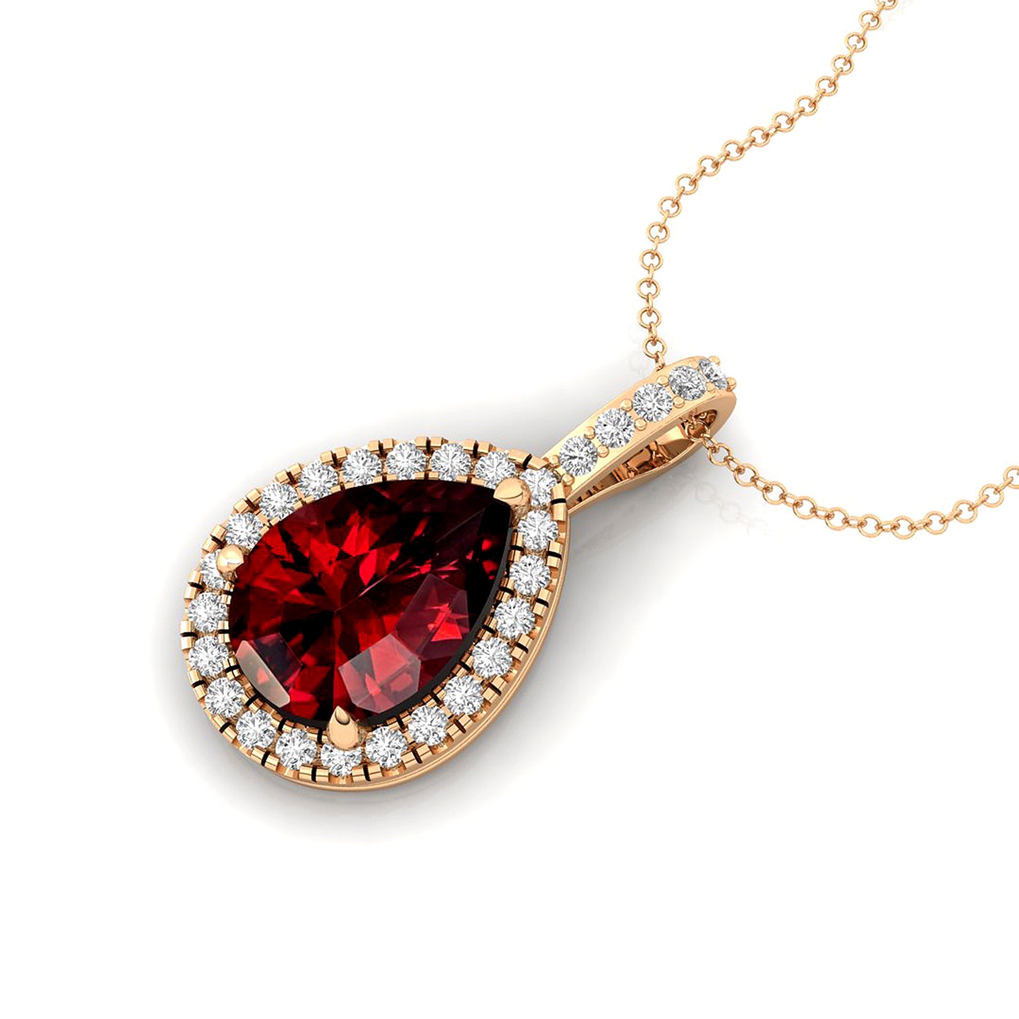 Garnet Teardrop Pendant with Diamond Halo - GeumJewels