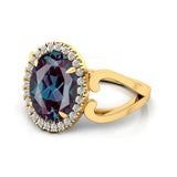 Vintage Love Inspired Oval Alexandrite Halo Diamond Engagement Ring - GeumJewels