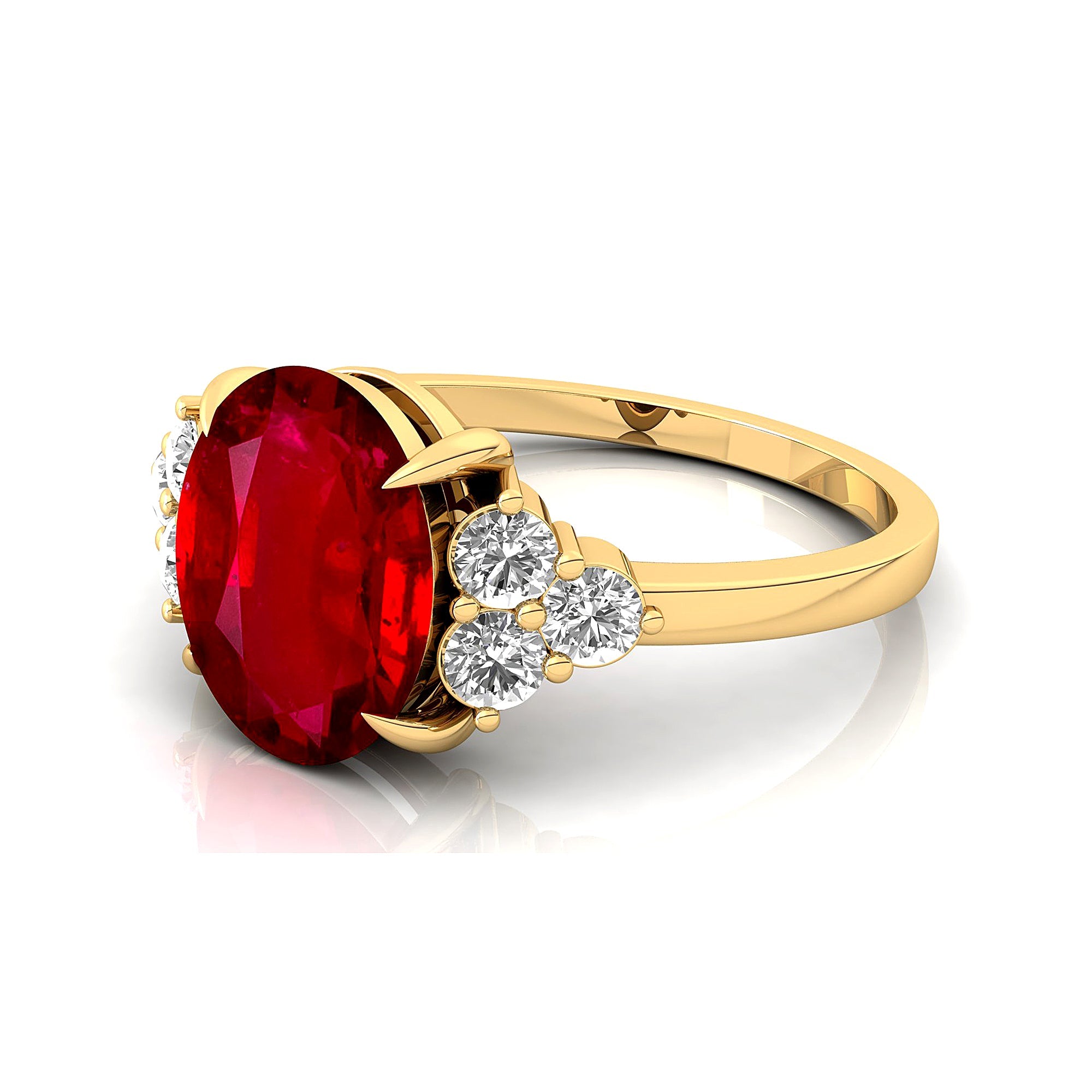 Trio Diamond Engagement Ring with Oval Cut Ruby - GeumJewels