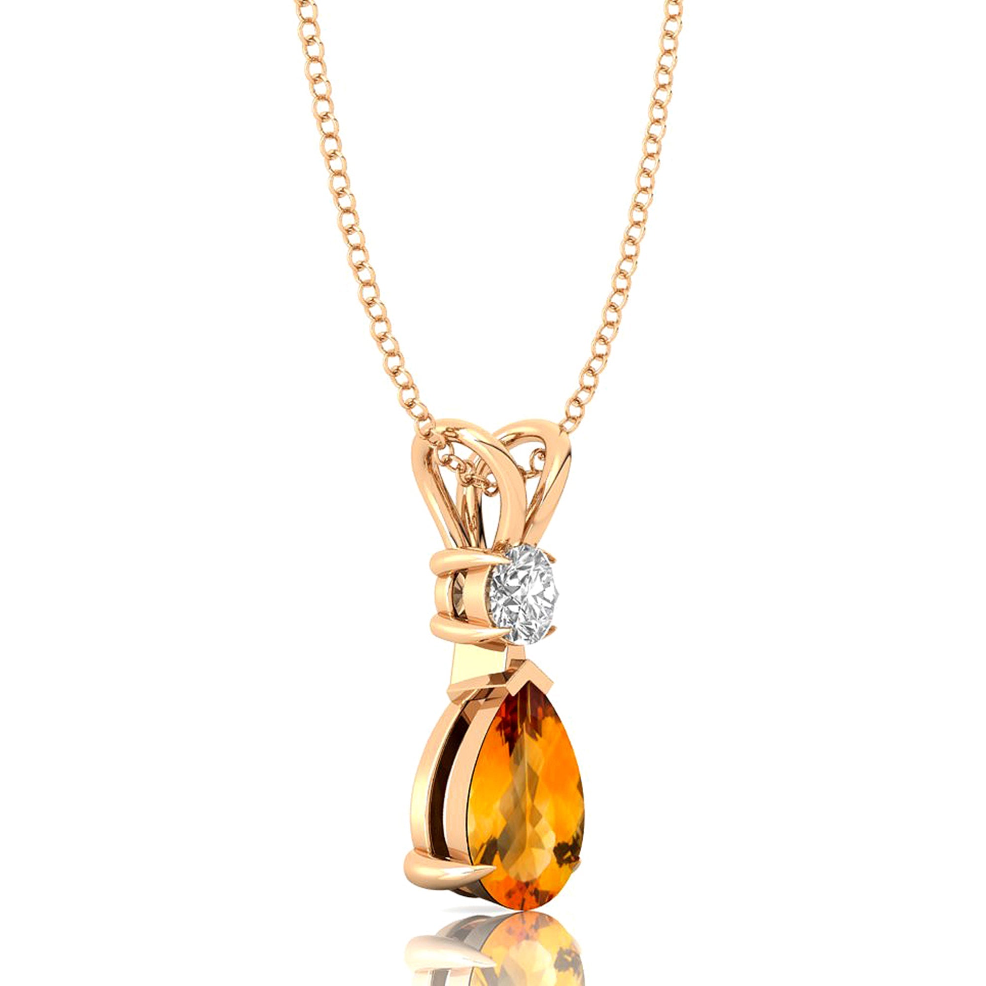 Citrine Teardrop Pendant with Solitaire Diamond - GeumJewels