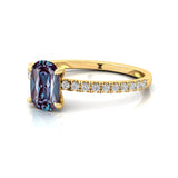 Long Cushion Alexandrite Thin Diamond Promise Ring - GeumJewels