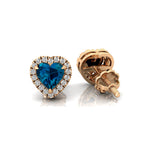 Heart Shaped London Blue Topaz Halo Diamond Stud Earrings - GeumJewels