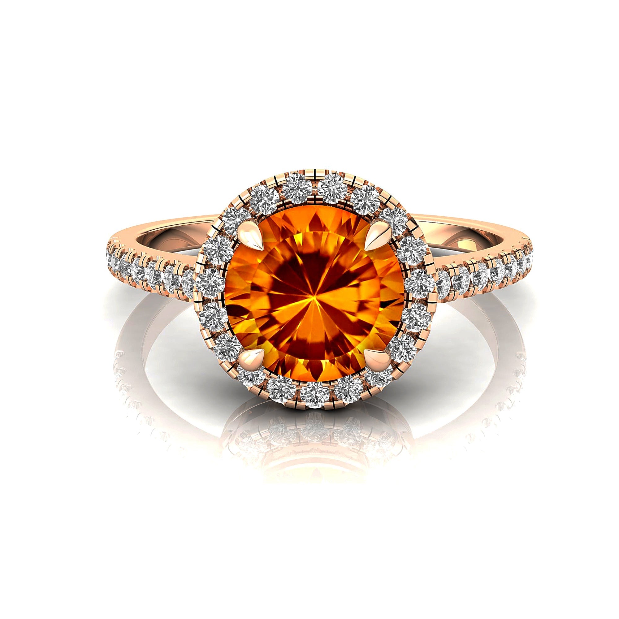 Classic Round Halo Diamonds with Solitaire Citrine Engagement Ring - GeumJewels