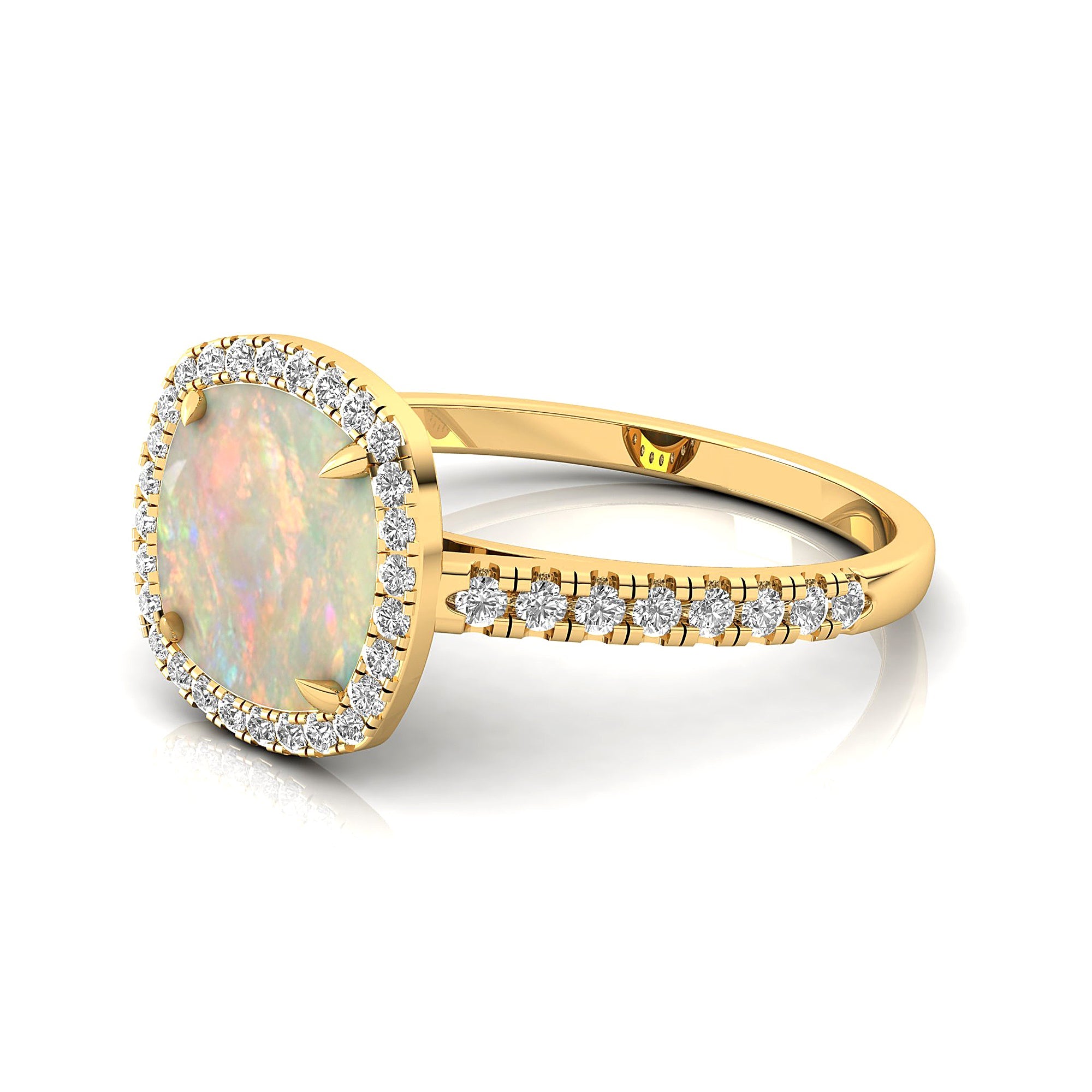 Halo Diamond Engagement Ring with Cushion Cut Opal - GeumJewels