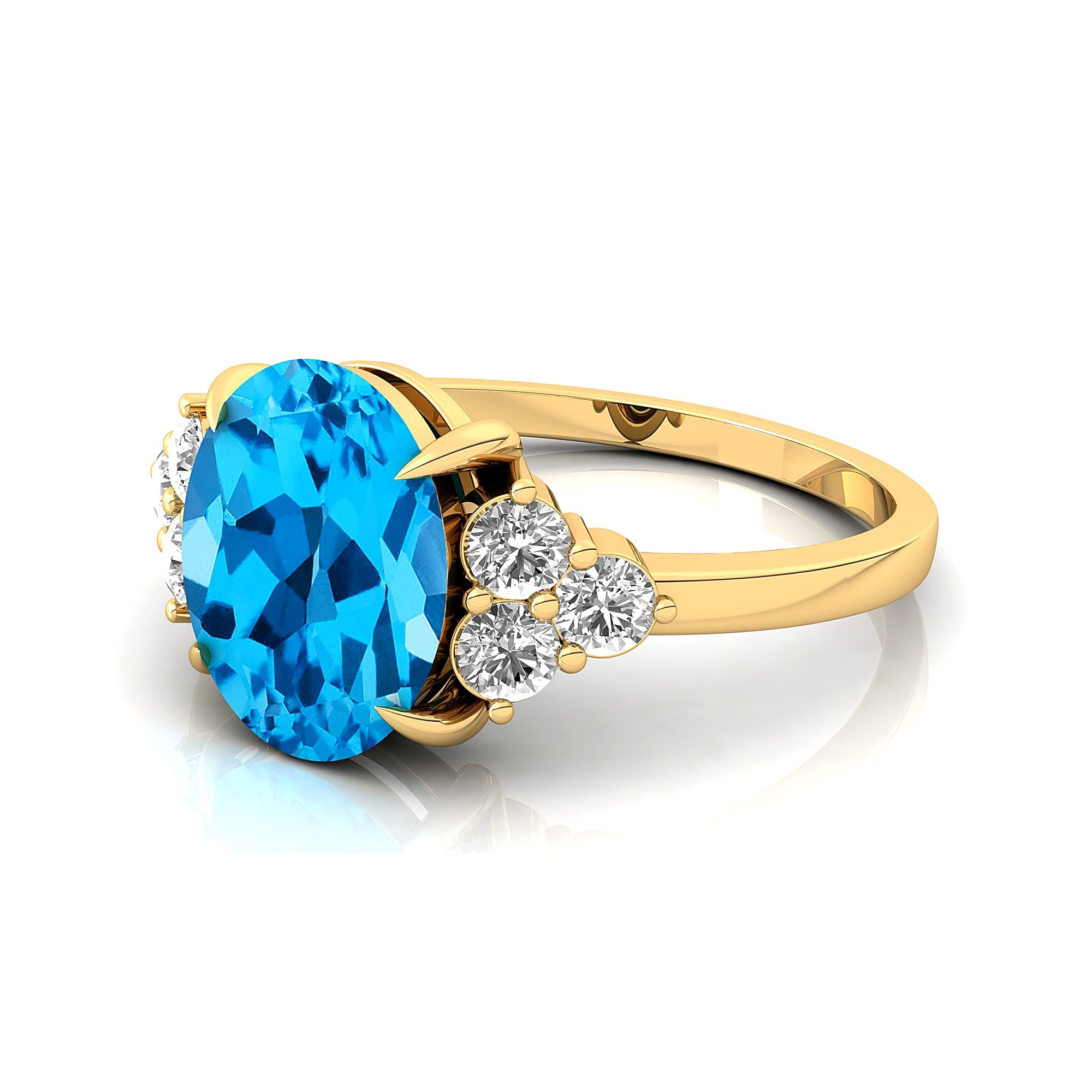 Trio Diamond Engagement Ring with Oval Cut Swiss Blue Topaz - GeumJewels