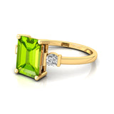 Emerald Cut Peridot and Diamond Three Stone Ring - GeumJewels