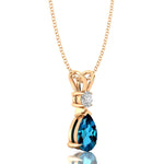 London Blue Topaz Teardrop Pendant with Solitaire Diamond - GeumJewels