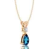 London Blue Topaz Teardrop Pendant with Solitaire Diamond - GeumJewels