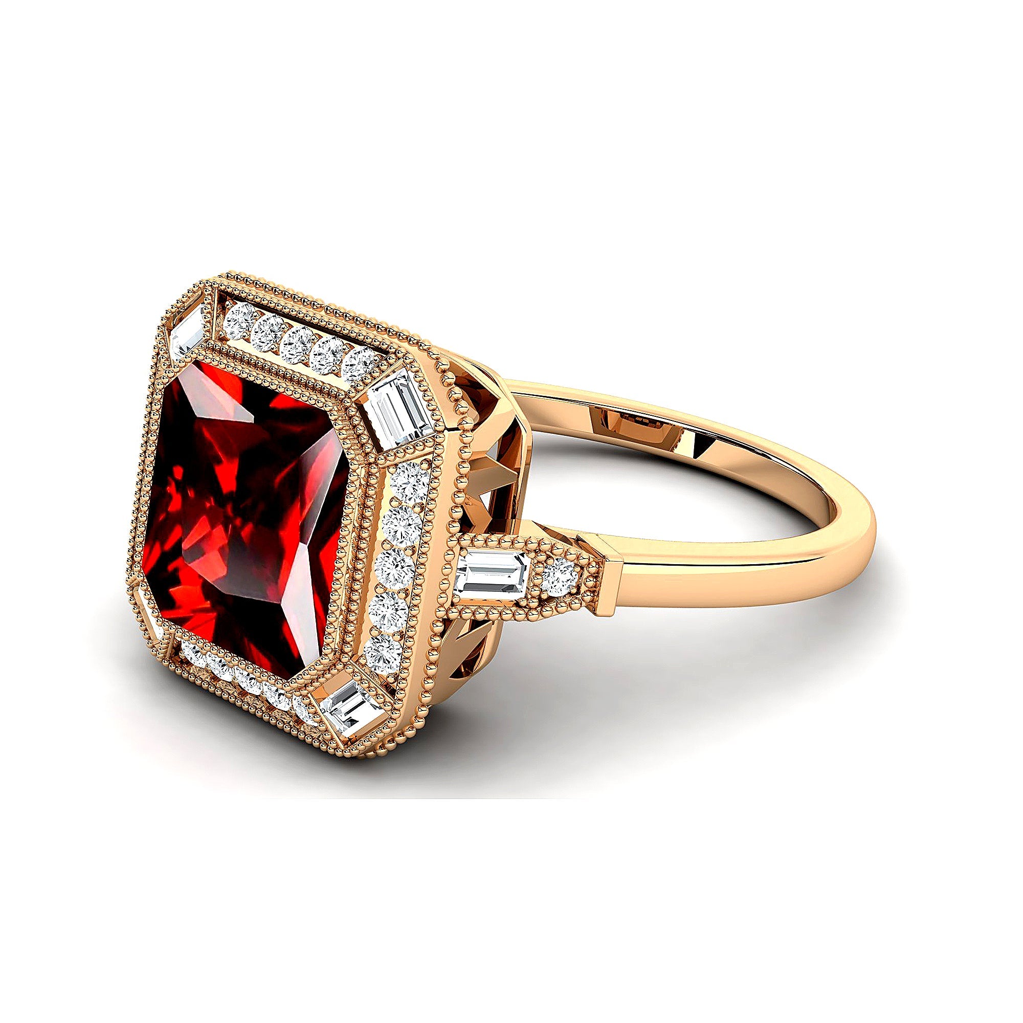 Vintage Style Square Cut Garnet Diamond Ring - GeumJewels