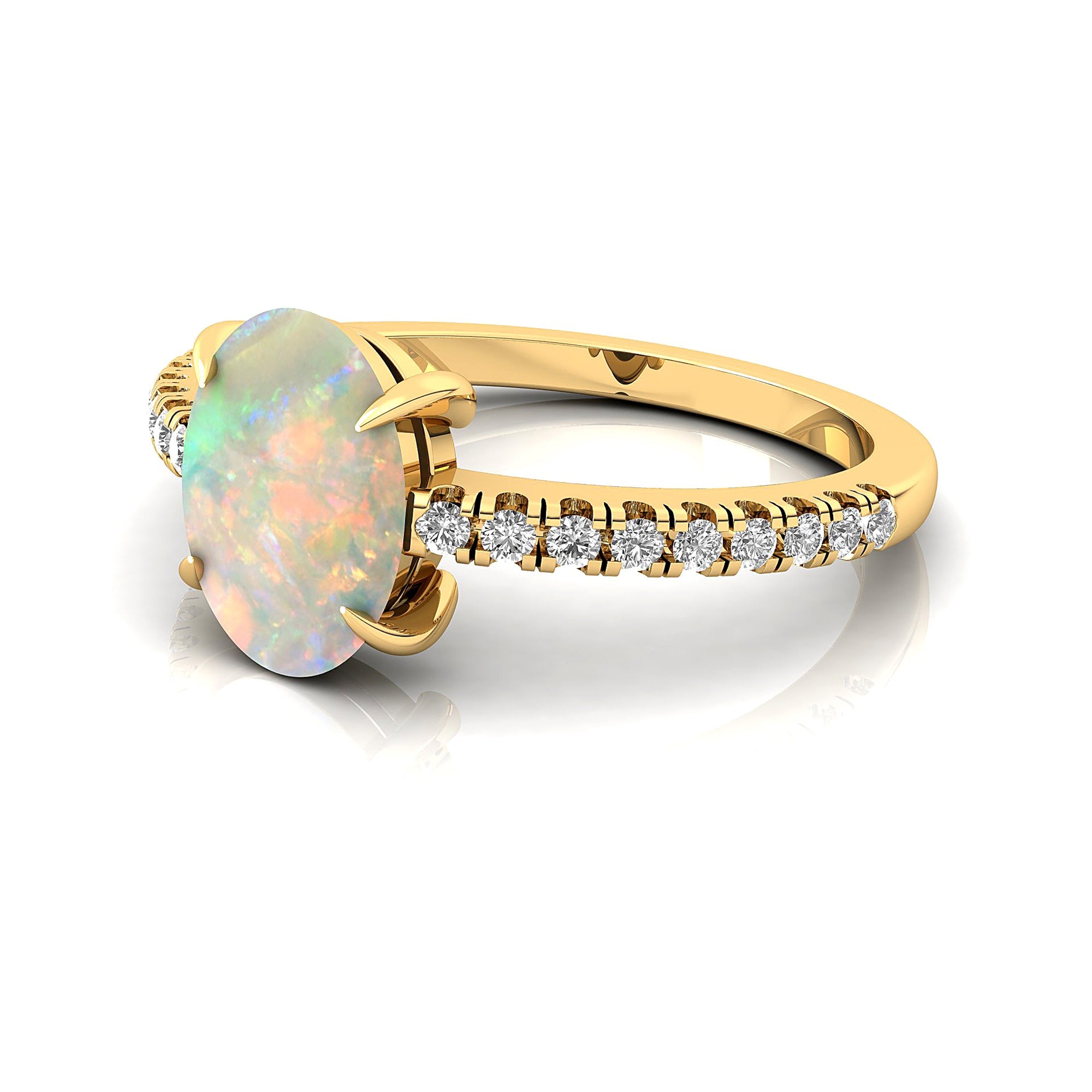 Oval Solitaire Opal with Accent Diamonds Engagement Ring - GeumJewels