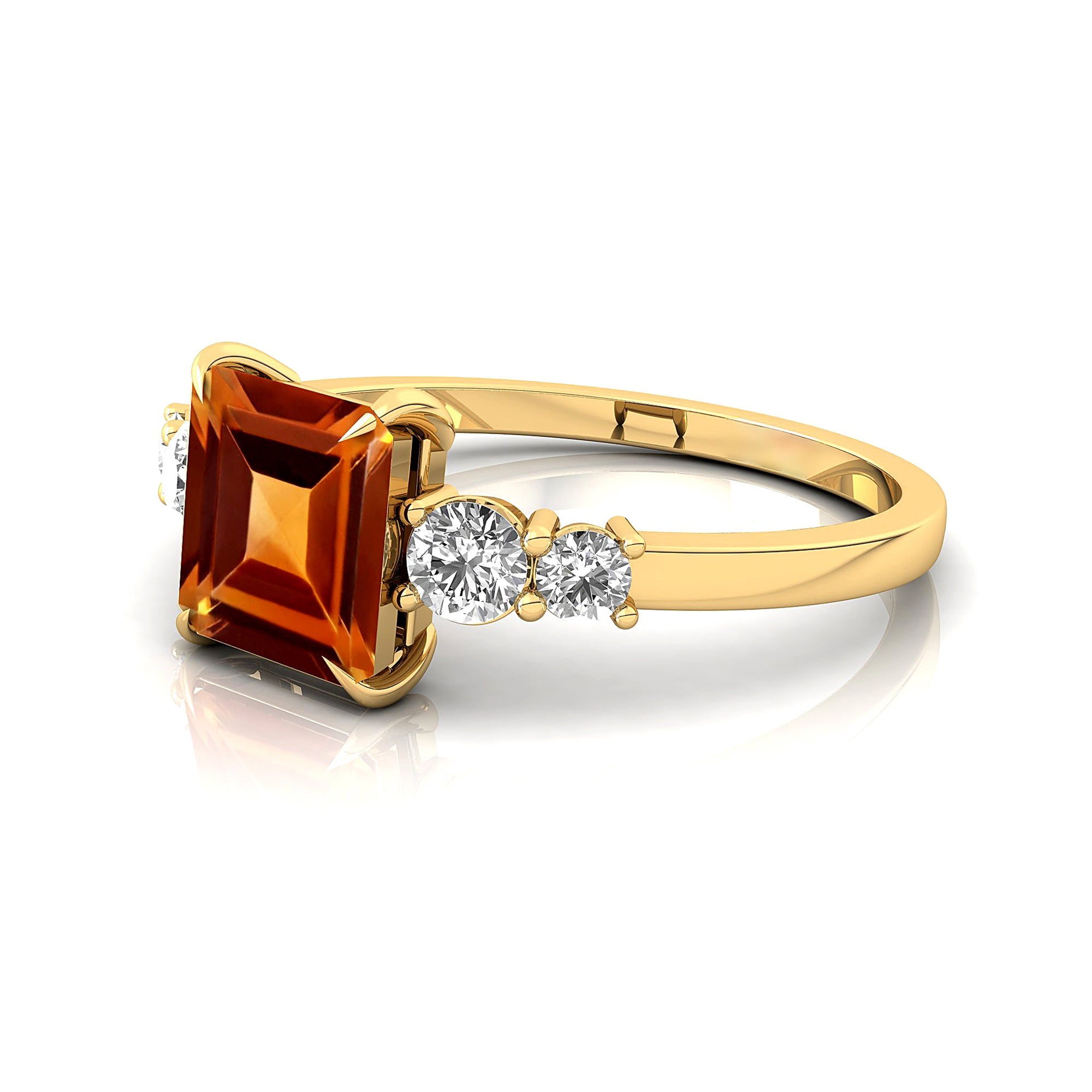 Princess Cut Citrine Graduating Accent Diamond Ring - GeumJewels