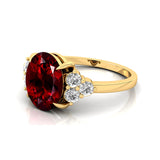 Trio Diamond Engagement Ring with Oval Cut Garnet - GeumJewels