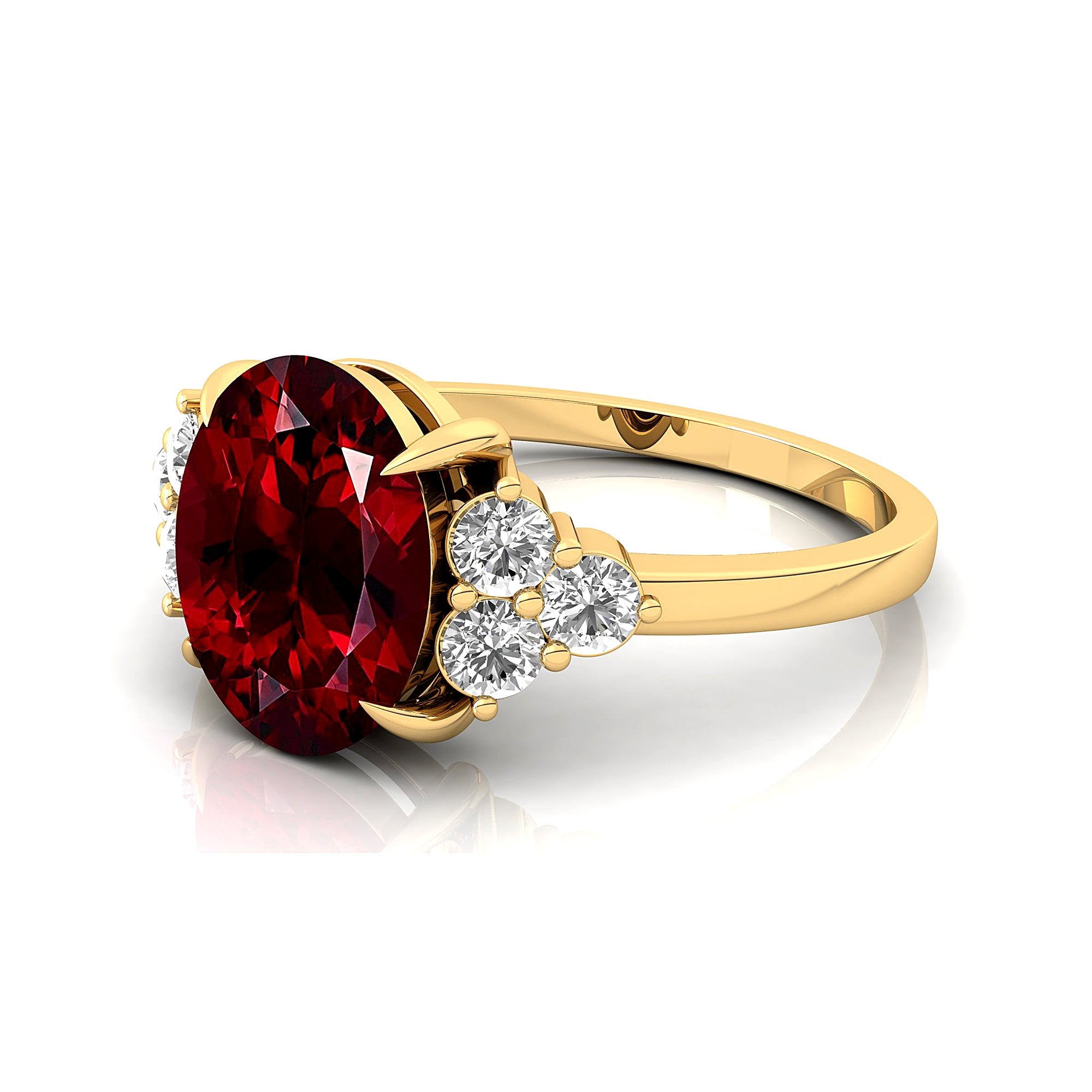 Trio Diamond Engagement Ring with Oval Cut Garnet - GeumJewels