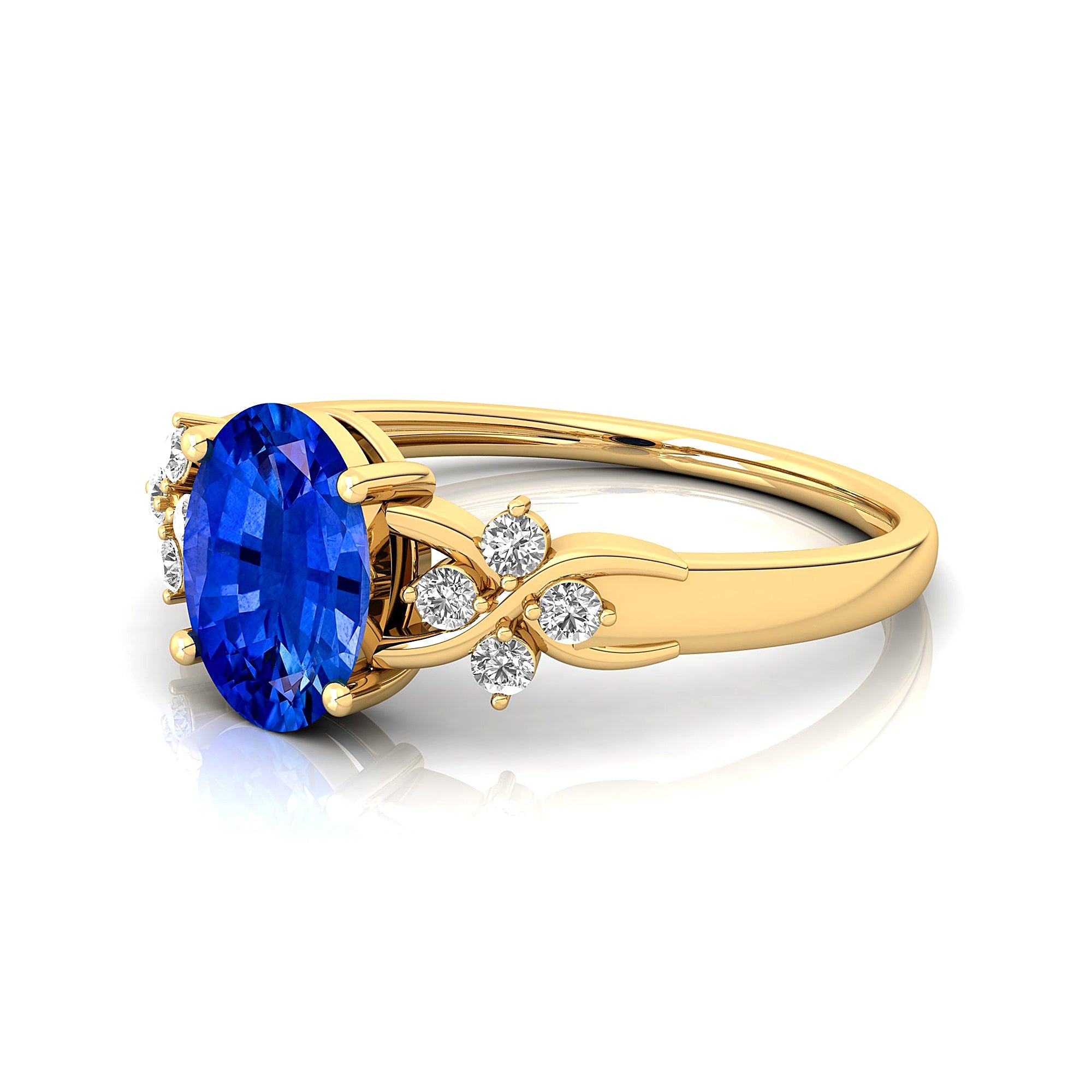 Criss Cross Diamond Ring with Oval Cut Blue Sapphire - GeumJewels