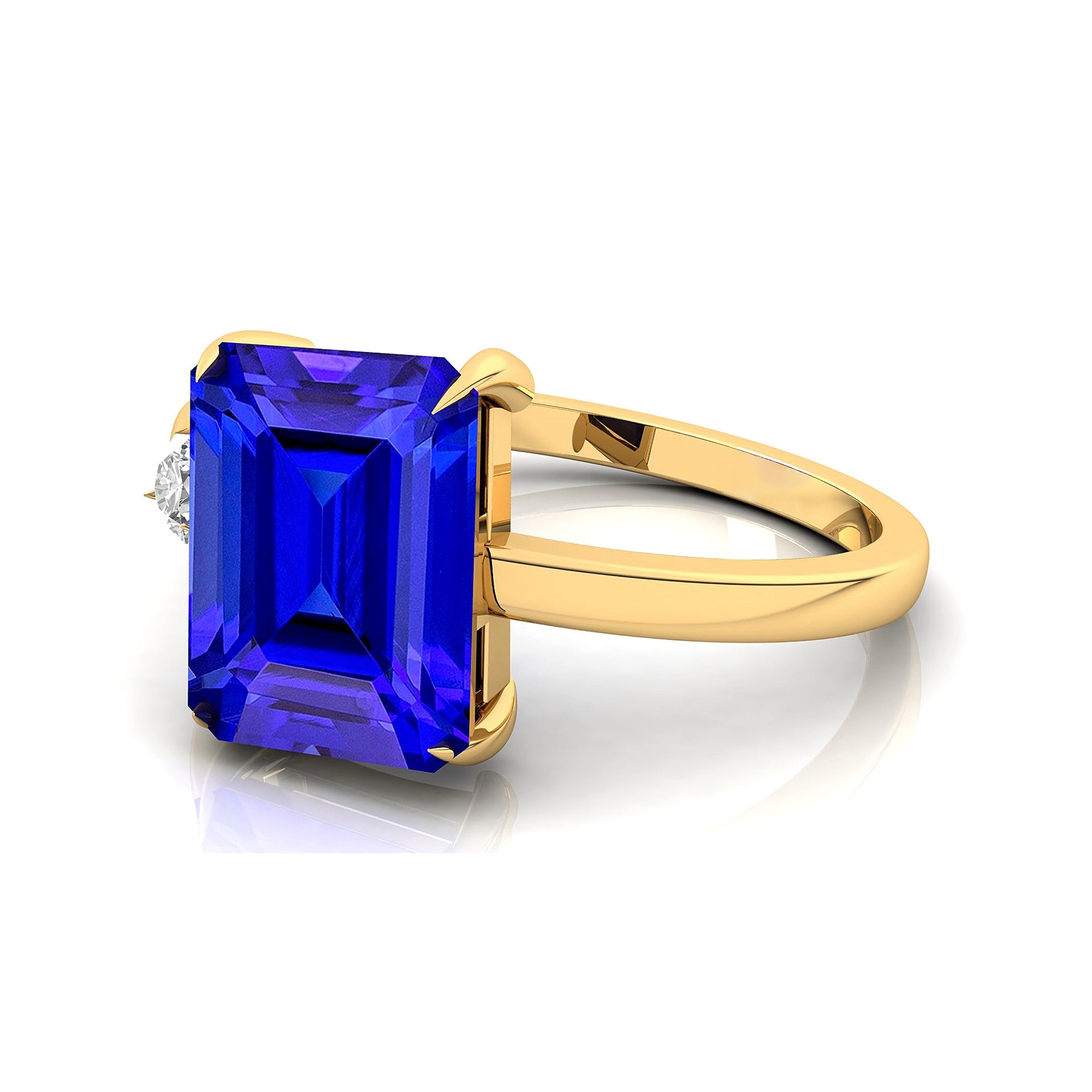 Emerald Shaped Tanzanite with 3mm Accent Solitaire Engagement Ring - GeumJewels