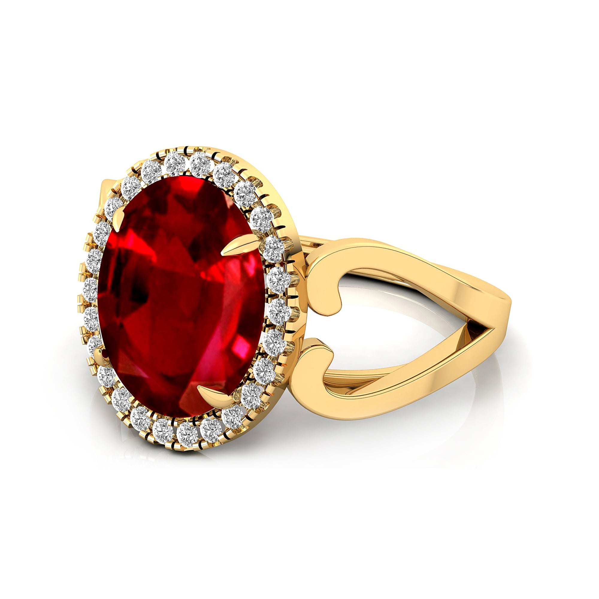 Vintage Love Inspired Oval Ruby Halo Diamond Engagement Ring - GeumJewels