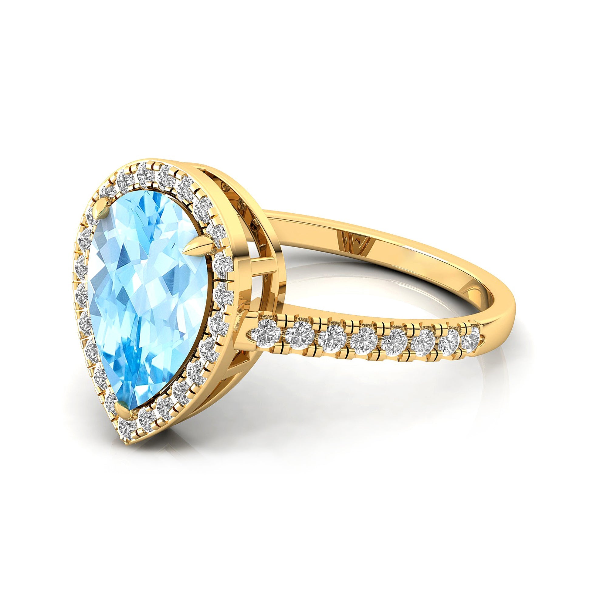 Classic Pear Shaped Aquamarine Halo Diamond Engagement Ring - GeumJewels