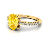 Oval Solitaire Yellow Sapphire with Accent Diamonds Engagement Ring - GeumJewels