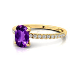 Long Cushion Amethyst Thin Diamond Promise Ring - GeumJewels