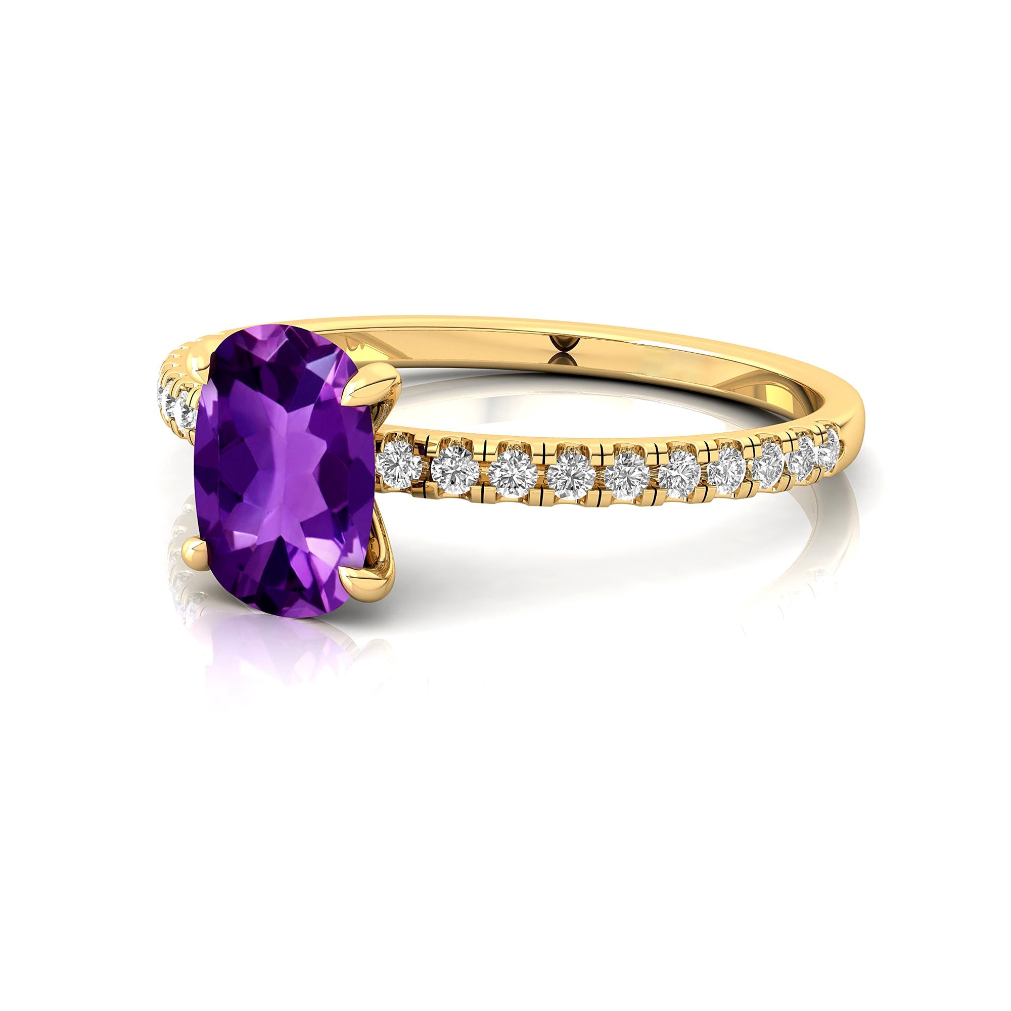 Long Cushion Amethyst Thin Diamond Promise Ring - GeumJewels