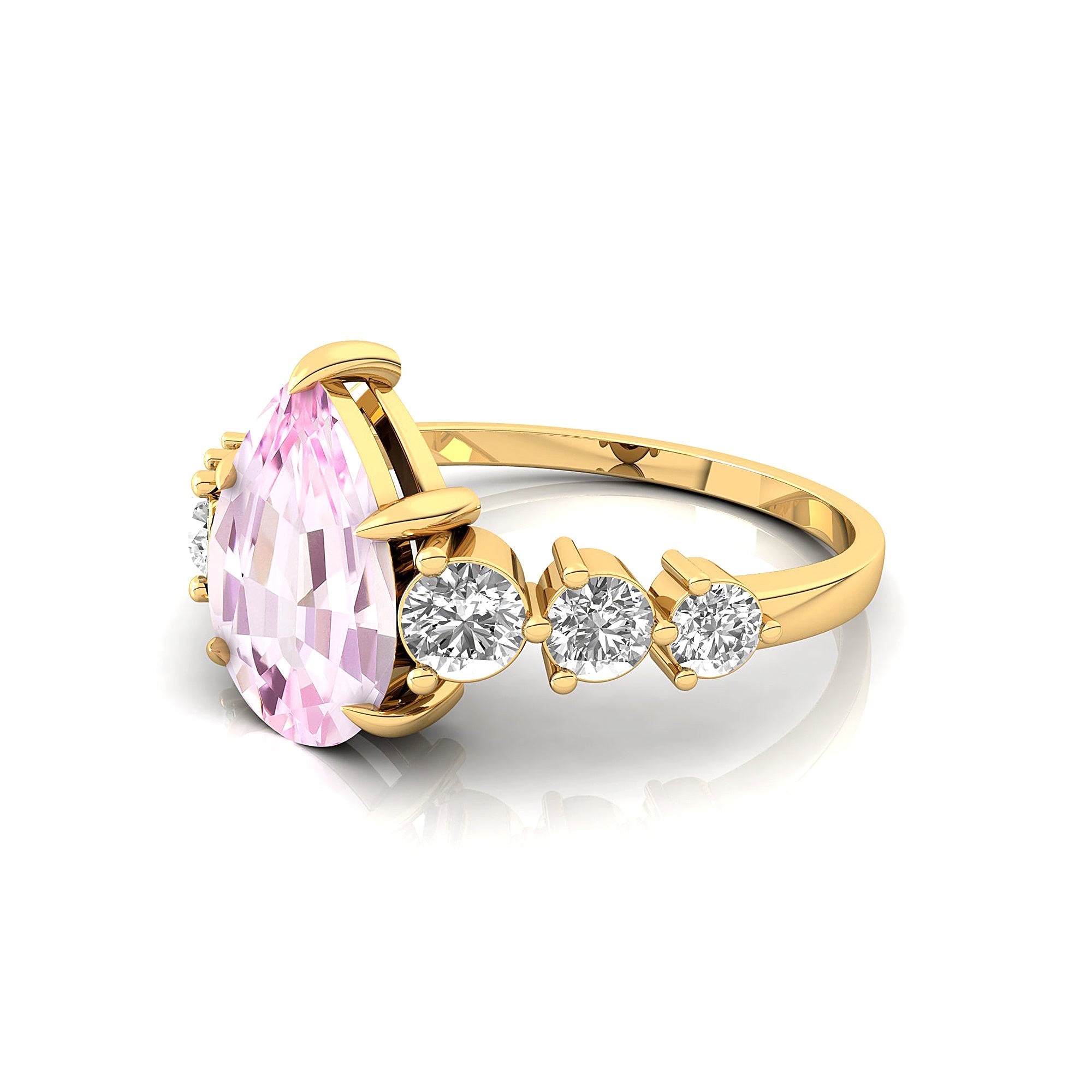 Pear Cut Morganite with Graduated Diamonds Ring - GeumJewels