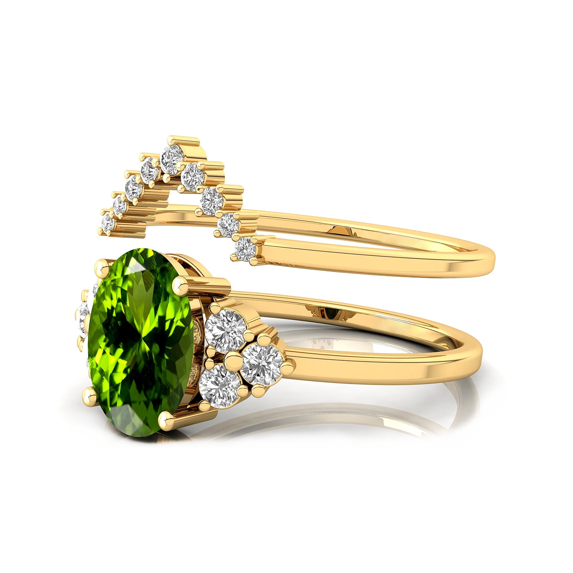 Peridot Solitaire Gold Ring With Stackable Diamond Band - GeumJewels