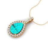 Paraiba Tourmaline Teardrop Pendant with Diamond Halo - GeumJewels