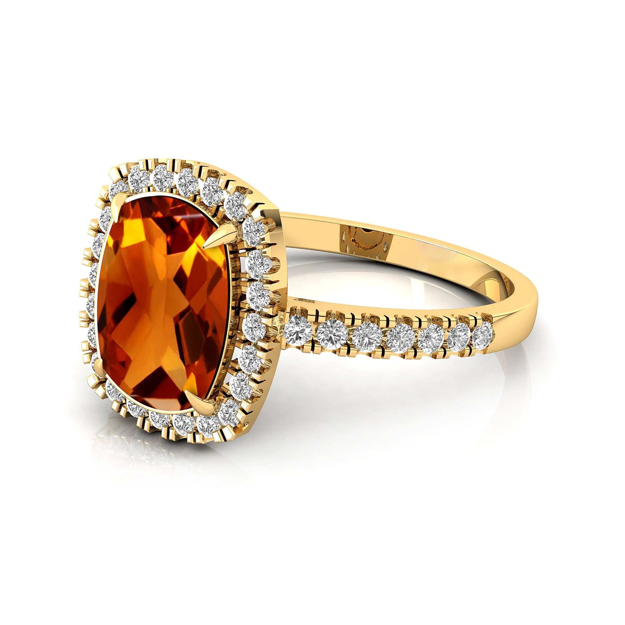 Elongated Cushion Halo Set Citrine Engagement Ring with Diamond Band - GeumJewels