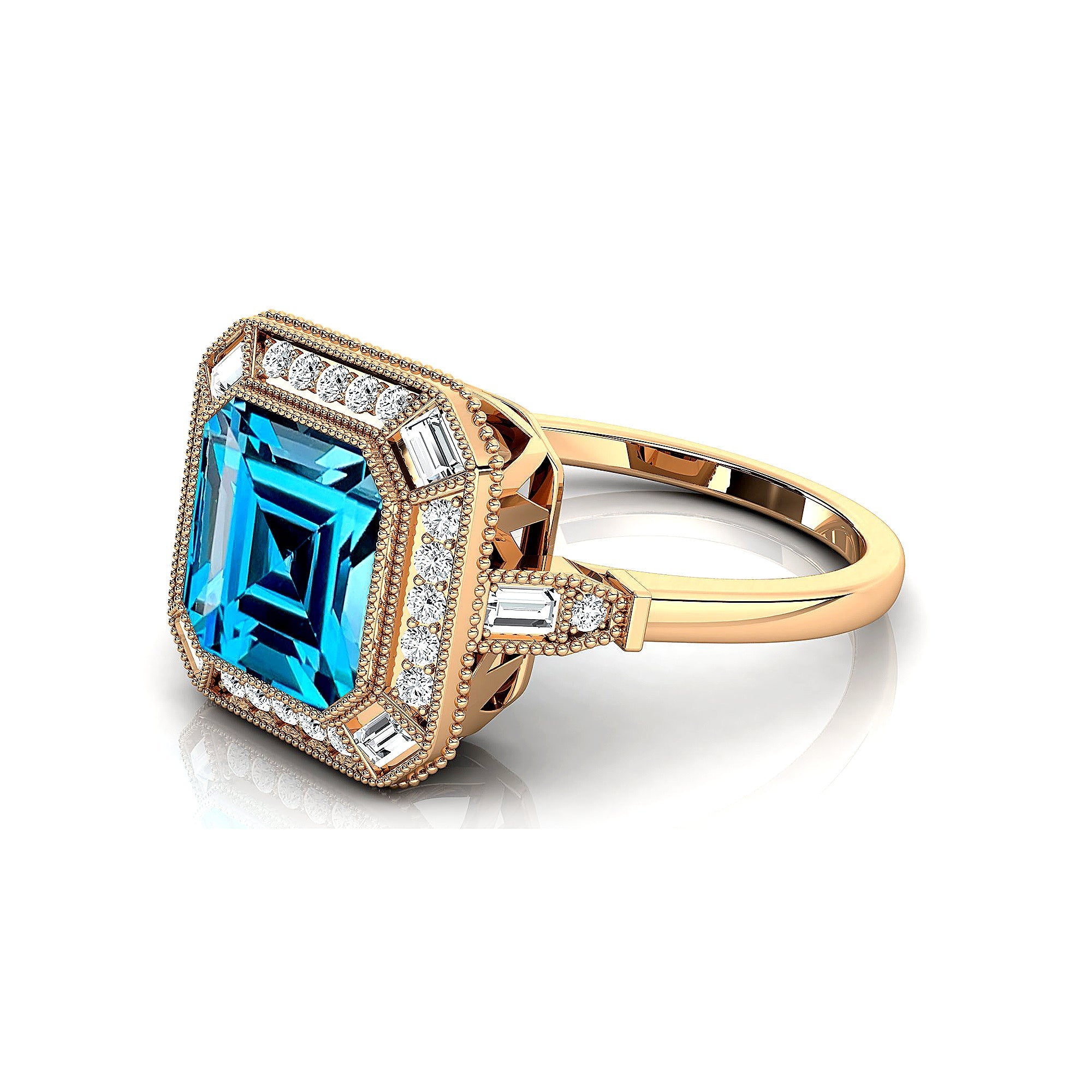 Vintage Style Square Cut London Blue Topaz Diamond Ring - GeumJewels