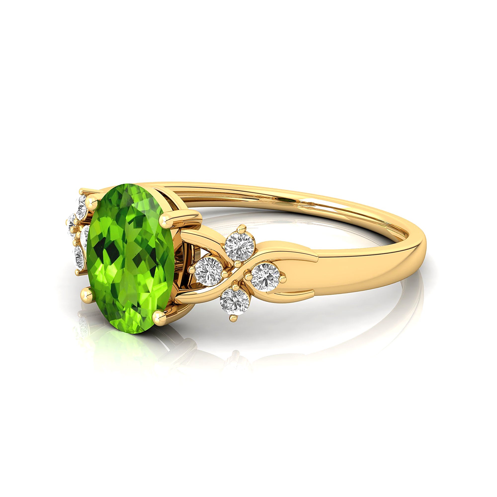 Criss Cross Diamond Ring with Oval Cut Peridot - GeumJewels
