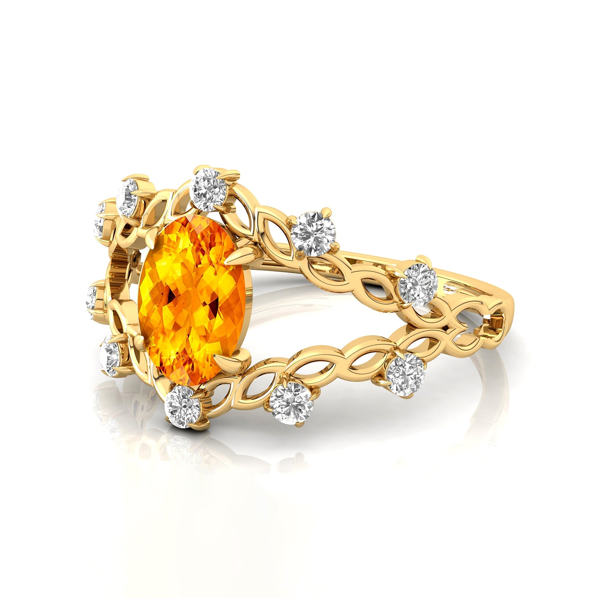 Flower Inspired Ring with Oval Shaped Citrine and Accent Diamonds - GeumJewels