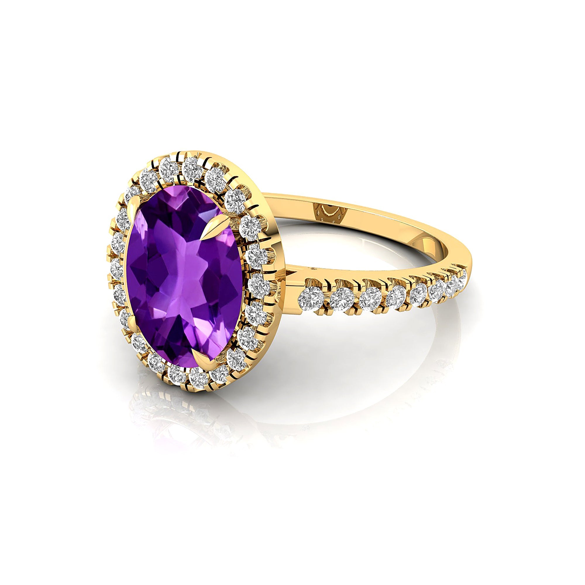 Oval Solitaire Amethyst Halo Diamond Engagement Ring - GeumJewels