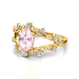 Flower Inspired Ring with Oval Shaped Morganite and Accent Diamonds - GeumJewels