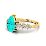 Pear Cut Paraiba Tourmaline with Graduated Diamonds Ring - GeumJewels