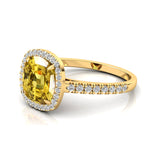 Halo Diamond Engagement Ring with Cushion Cut Yellow Sapphire - GeumJewels
