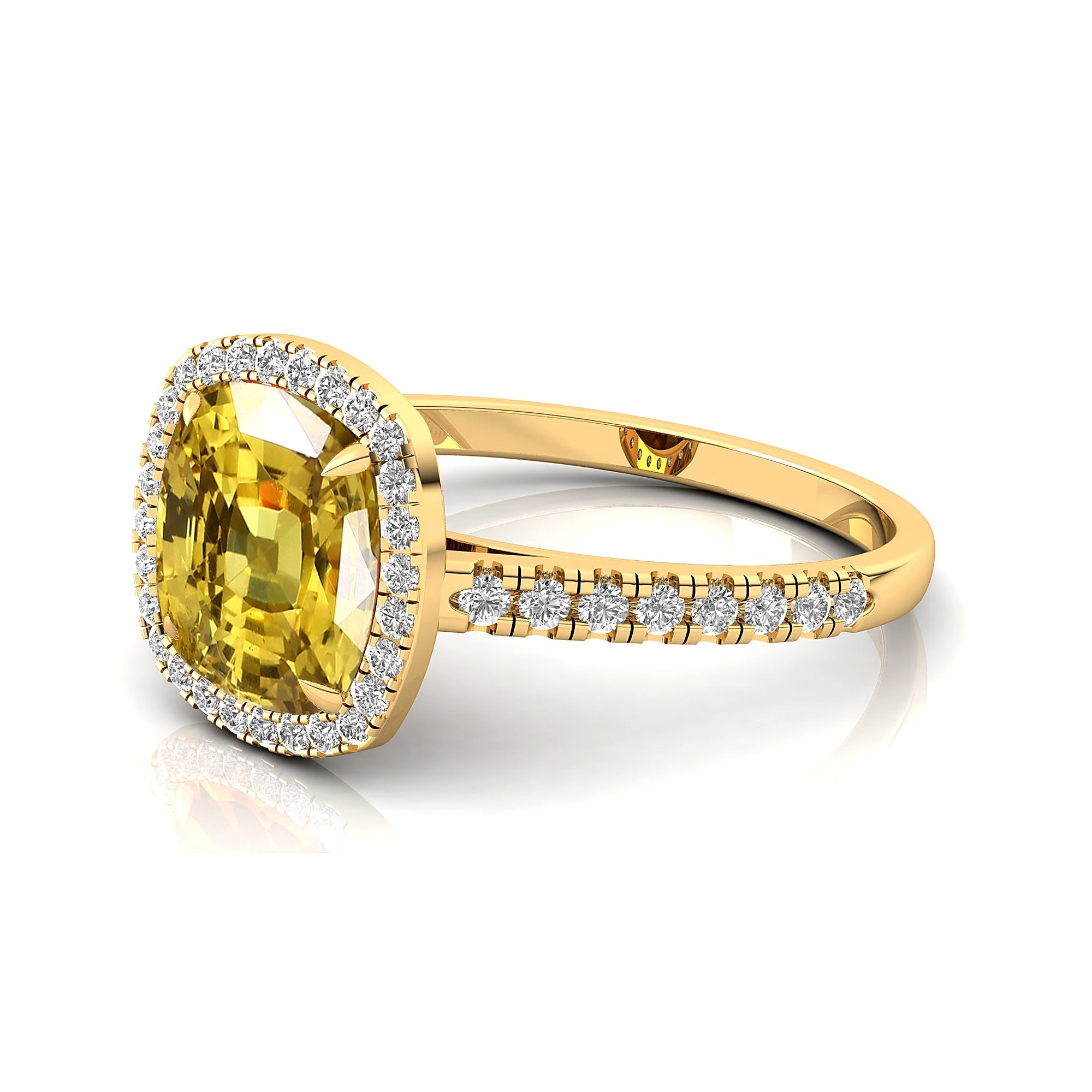 Halo Diamond Engagement Ring with Cushion Cut Yellow Sapphire - GeumJewels