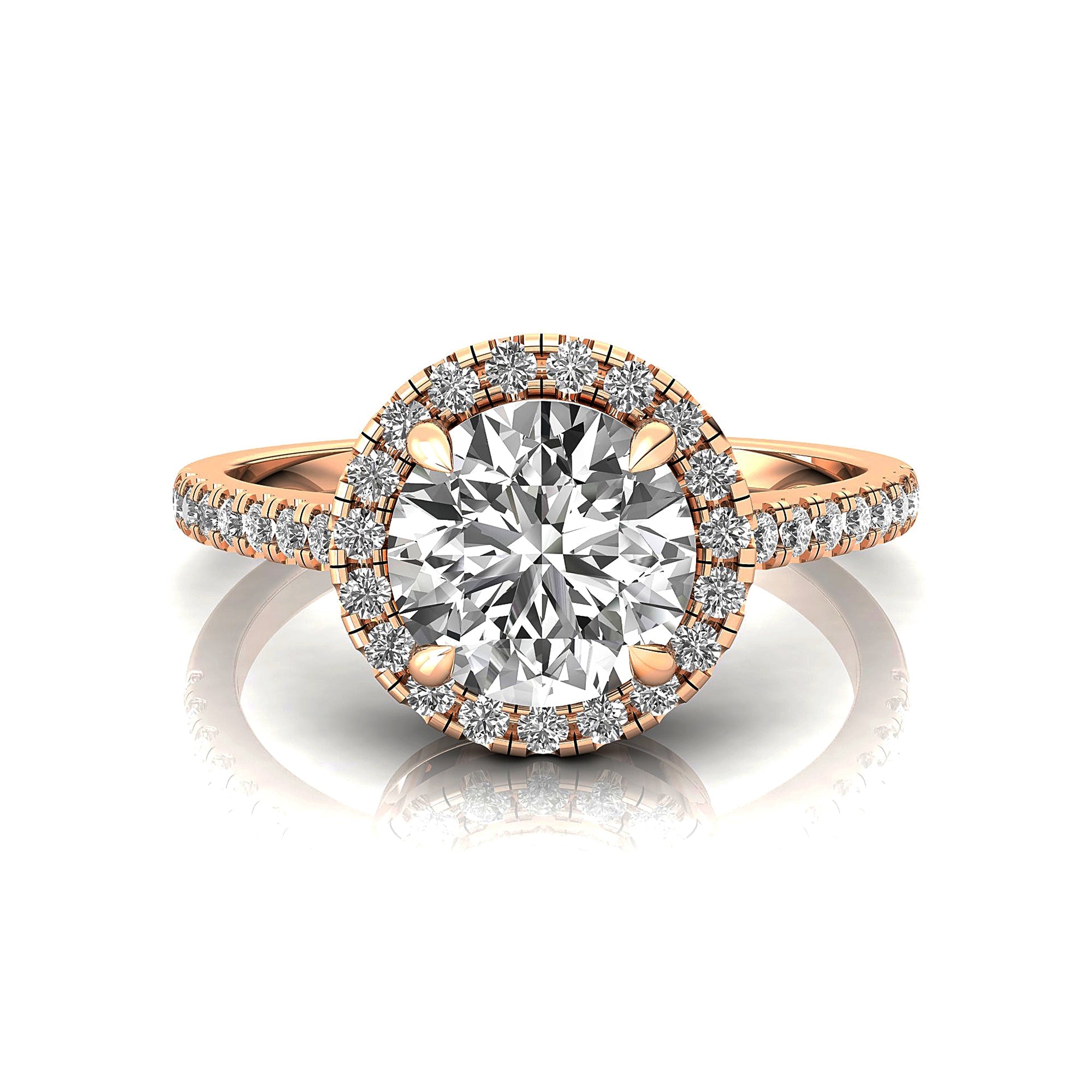 Classic Round Halo Diamonds with Solitaire Lab Diamond Engagement Ring - GeumJewels