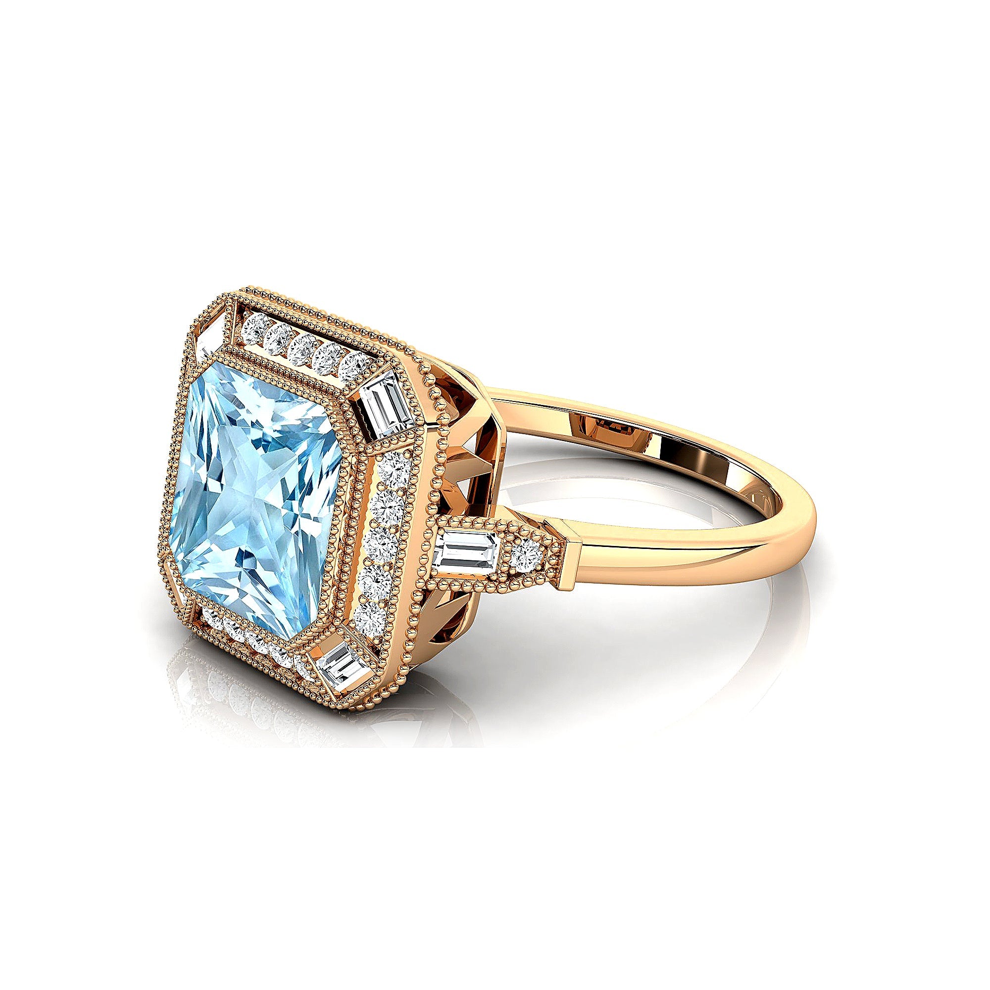Vintage Style Square Cut Aquamarine Diamond Ring - GeumJewels