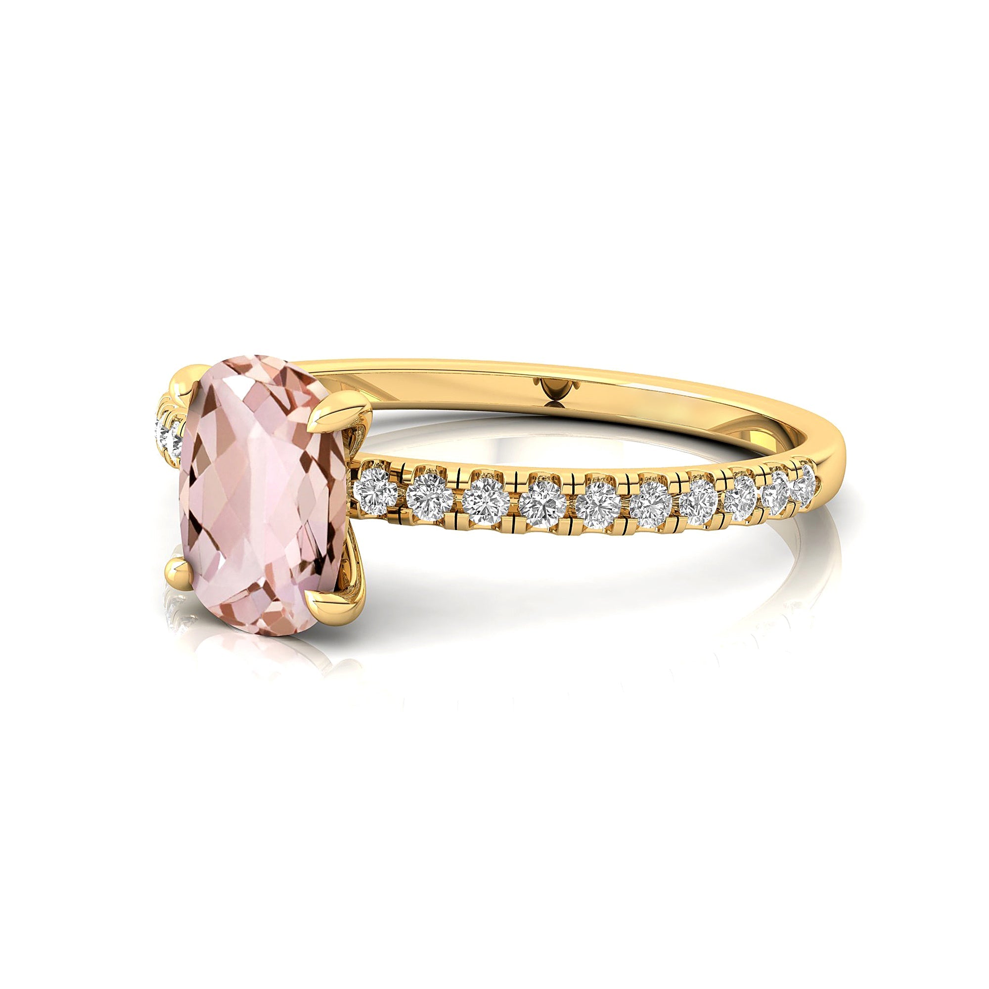 Long Cushion Morganite Thin Diamond Promise Ring - GeumJewels