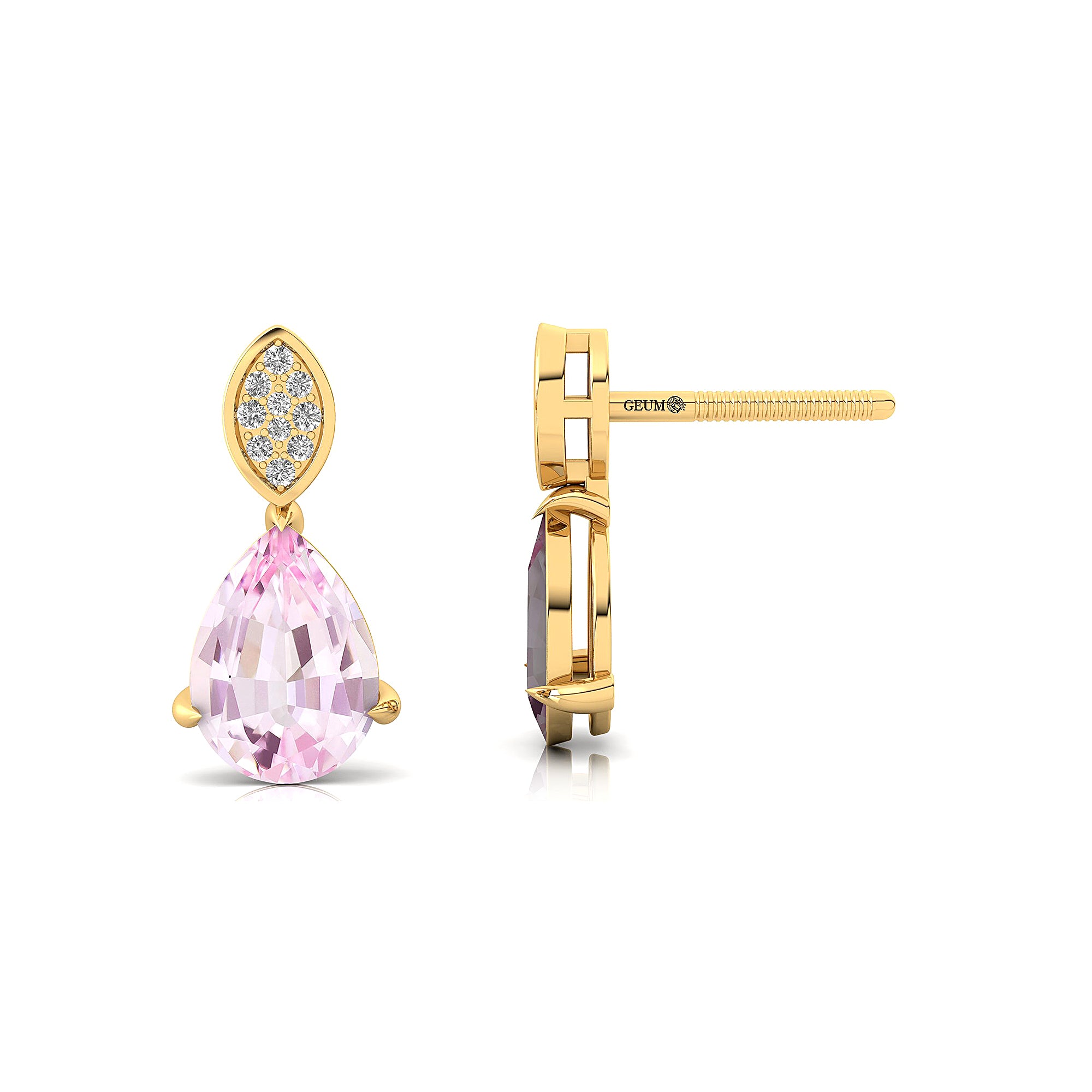 Illussion Set Diamond Earrings with Pear Cut Morganite - GeumJewels