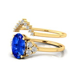 Blue Sapphire Gold Ring With Stackable Diamond Band - GeumJewels