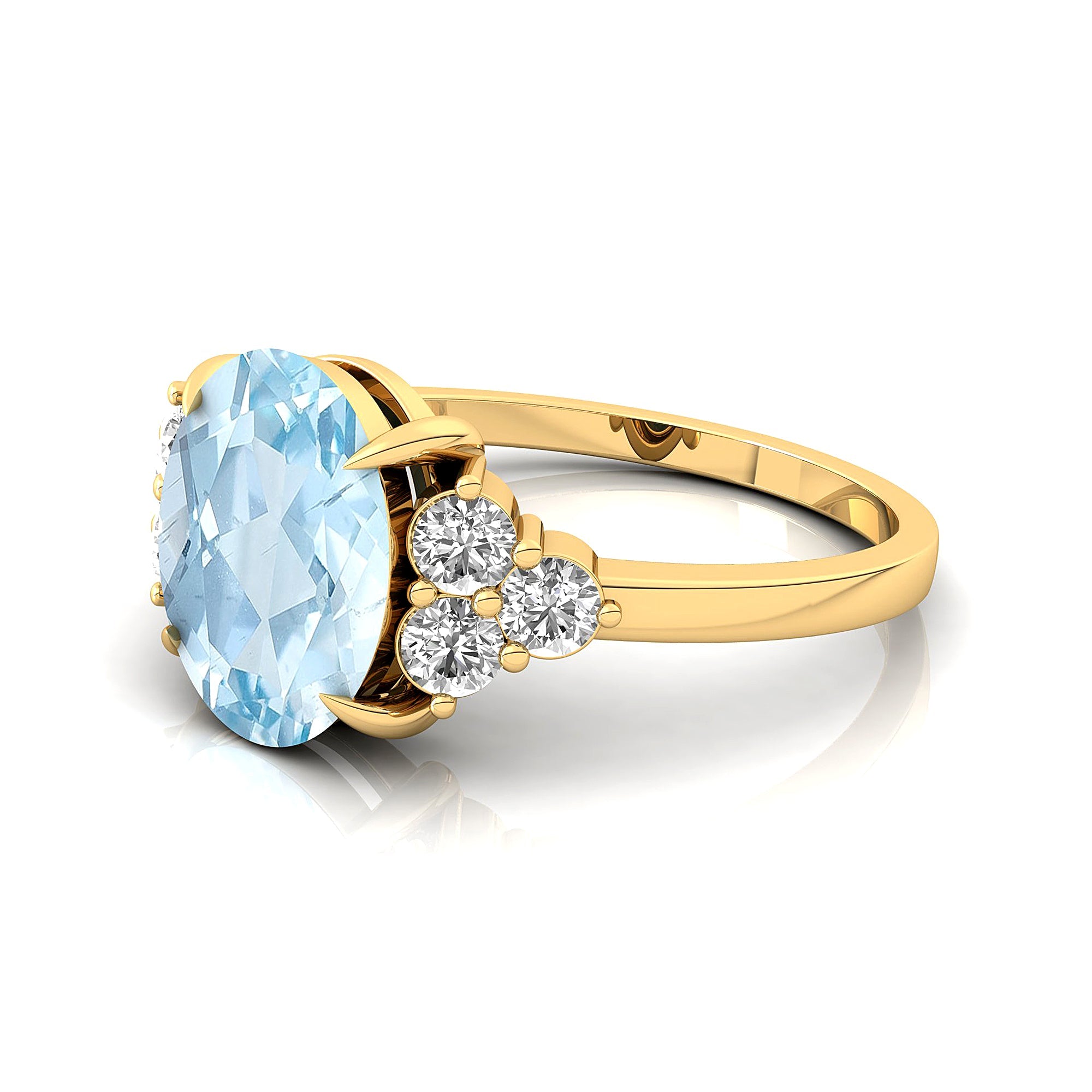 Trio Diamond Engagement Ring with Oval Cut Aquamarine - GeumJewels