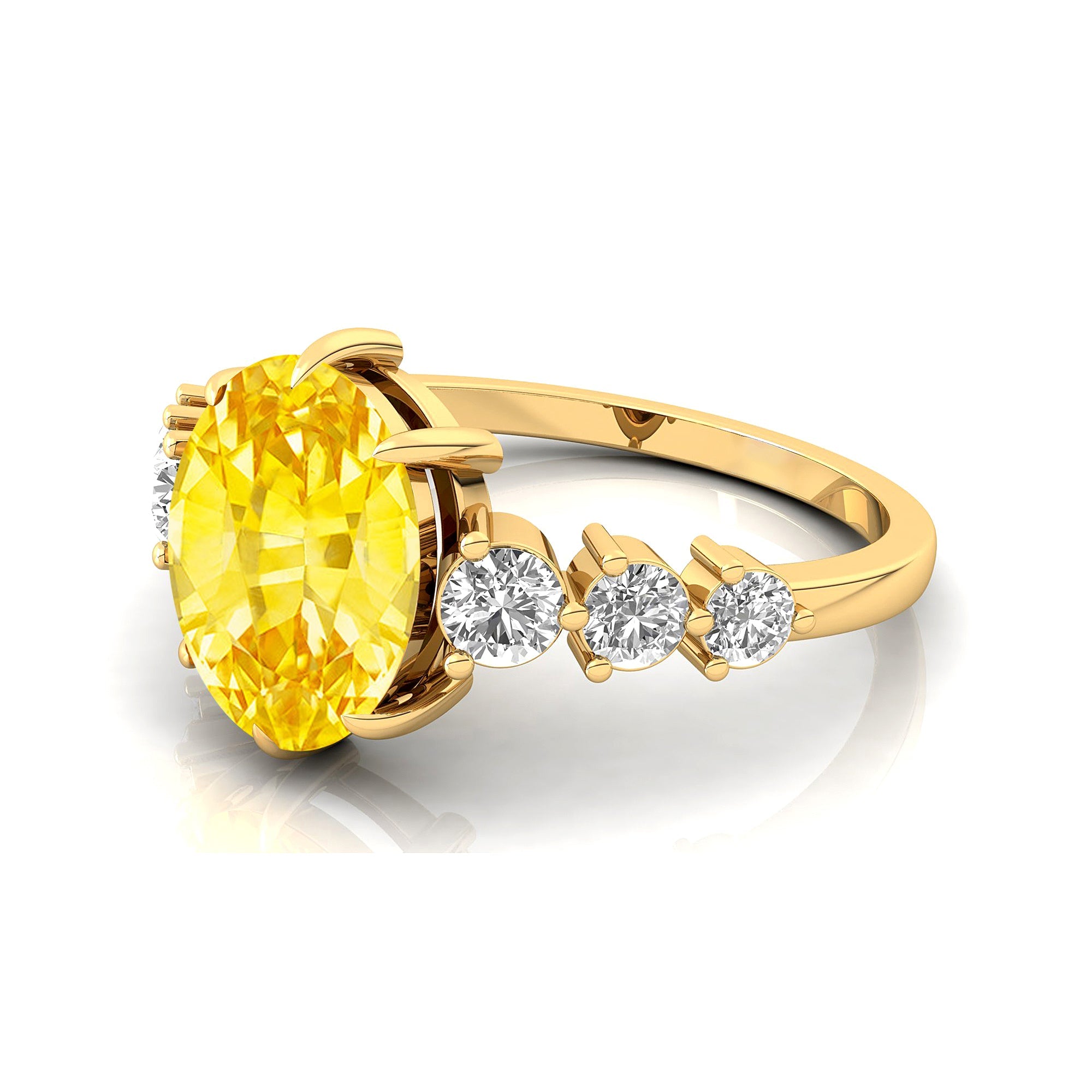 Oval Cut Yellow Sapphire with Graduated Diamonds Ring - GeumJewels
