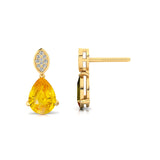 Illussion Set Diamond Earrings with Pear Cut Yellow Sapphire - GeumJewels