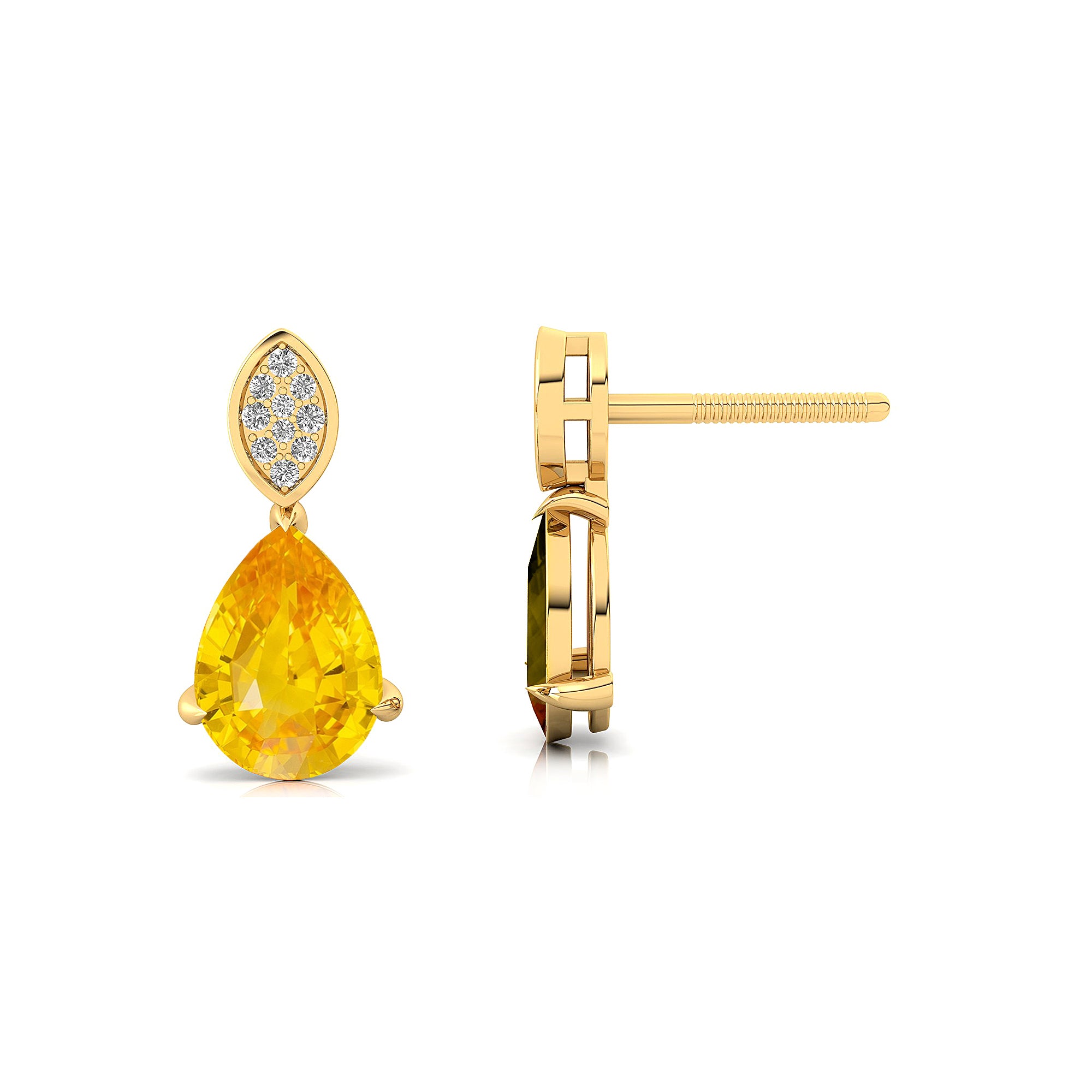 Illussion Set Diamond Earrings with Pear Cut Yellow Sapphire - GeumJewels