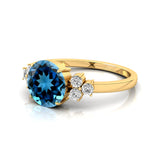 Trio Diamond Engagement Ring with Round Solitaire London Blue Topaz - GeumJewels